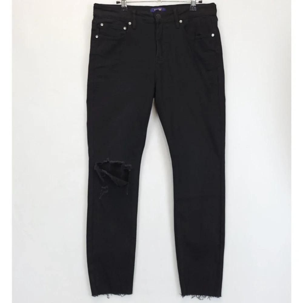 Cavalli Class Black Mid Rise‎ Jeans Ultra Slim Women 30 Distressed Raw Hem Edgy